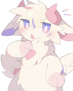 2_horns 3_fingers ambiguous_gender anthro biped blush blush_lines fingers fur horn kemono nude_anthro nude_male purple_eyes safe_nudity solo white_body white_fur monu_0w0 domestic_cat felid feline felis mammal 2025 hi_res