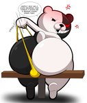 angry anthro anus bench big_butt bulge butt clothing clothing_aside clothing_pull dialogue huge_butt looking_back male onomatopoeia solo sound_effects stretch_(sound_effect) text thong underwear underwear_aside underwear_pull wedgie tepigfan101 danganronpa spike_chunsoft monokuma bear mammal hi_res