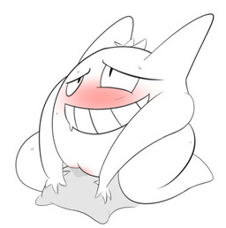 blush bodily_fluids drooling female genitals grinding long_ears masturbation not_furry nude pillow saliva simple_background sitting smile solo sweat teeth vulva white_background unknown_artist nintendo pokemon generation_1_pokemon gengar ghost pokemon_(species) spirit source_request