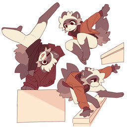 3_toes anthro barefoot bottomless clothed clothing digitigrade featureless_crotch feet hoodie jumping male multiple_poses parkour paws pose simple_background solo toes topwear white_background ruedeath marsh_(ruedeath) domestic_ferret mammal mustelid musteline true_musteline weasel 2025 hi_res