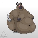 2024 absurd_res aggretsuko anthro areola arkaneanarchist_(artist) belly big_belly big_breasts blush breasts brown_areola brown_body brown_nipples brown_skin colored digital_drawing_(artwork) digital_media_(artwork) haida_(aggretsuko) hi_res hube_breasts huge_belly huge_breasts huge_hips huge_thighs humanoid_hands hyena looking_up lovehandles male mammal moobs navel nipples nude obese obese_anthro obese_male open_mouth overweight overweight_anthro overweight_male sanrio shaded simple_background solo spotted_hyena standing tail teeth thick_thighs wide_hips