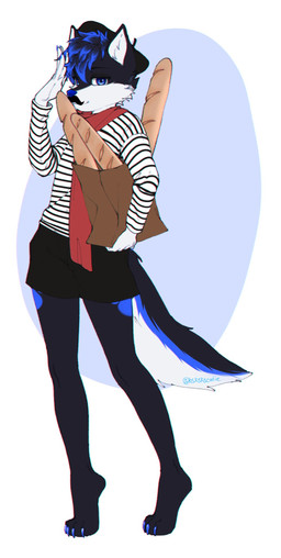 4_toes anthro baguette barefoot black_body black_bottomwear black_clothing black_facial_hair black_fur black_hair black_mustache black_pants black_topwear blue_body blue_eyes blue_fur blue_hair blue_nose bottomwear bread cheek_tuft claws clothed clothing facial_hair facial_tuft feet food fur glistening glistening_eyes hair holding_object looking_at_viewer male mustache pants pattern_clothing pattern_topwear paws simple_background solo standing striped_clothing striped_topwear stripes toes topwear tuft white_body white_clothing white_fur white_topwear sonyan canid mammal full-length_portrait hi_res portrait