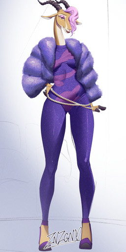anthro clothed clothing female footwear fur_coat hair high_heels horn lips looking_at_viewer shoes simple_background smile solo thick_bottom_lip zanzagen disney zootopia gazelle_(zootopia) antelope bovid gazelle mammal thomson's_gazelle true_antelope absurd_res digital_media_(artwork) hi_res