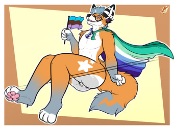 against_surface andromorph androsexual_pride_colors anthro anus ass_on_glass bangs butt cape clothing ear_piercing eyewear flag genitals glass highlights_(coloring) intersex leaning leaning_backward legs_in_air lgbt_pride low-angle_view on_glass piercing pride_colors solo star_eyes striped_ears sunglasses vincian_pride_colors vulva white_highlights galaxymaw rayfaux canid canine fox fox_spirit mammal 4:3 absurd_res hi_res