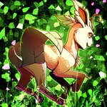 1:1 2022 abstract_background ambiguous_gender canid claws conditional_dnp digital_media_(artwork) eeveelution feral full-length_portrait fur generation_4_pokemon green_background green_ears green_tail leaf leaf_(anatomy) leaf_ears leaf_tail leafeon long_ears long_tail looking_at_viewer mammal nintendo nude open_mouth open_smile pawpads paws pokemon pokemon_(species) portrait quadruped ratte side_view simple_background smile solo tail tan_body tan_fur toe_claws yellow_eyes