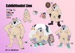 anthro beard clothing cowboy exhibitionism facial_hair footwear grey_hair hair hairy male mature_male mustache nipples pecs plantigrade shows slightly_chubby socks solo street text white_hair gerardson felid lion mammal pantherine absurd_res english_text hi_res model_sheet