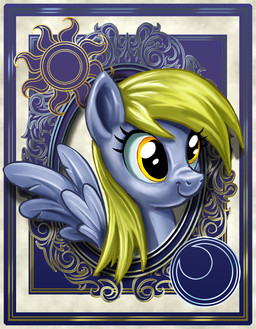 amber_eyes blonde_hair card feathered_wings feathers female feral fur grey_body grey_feathers grey_fur hair long_hair moon smile solo sun wings yellow_eyes harwick friendship_is_magic hasbro my_little_pony mythology derpy_hooves_(mlp) equid equine mammal mythological_creature mythological_equine pegasus