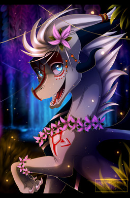 black_bars blue_eyes claws detailed_background feral hair horn membrane_(anatomy) membranous_wings open_mouth solo teeth tongue white_hair wings skaydie european_mythology mythology dragon mythological_creature mythological_scalie scalie western_dragon 2015 digital_media_(artwork) letterbox