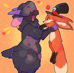 anthro big_ears clothing duo ear_piercing female feral hair hair_over_eyes hat headgear headwear male male/female piercing slightly_chubby top_hat dragonpatches meep_sheep sherman_fennec bovid canid canine caprine fennec_fox fox mammal sheep true_fox absurd_res hi_res