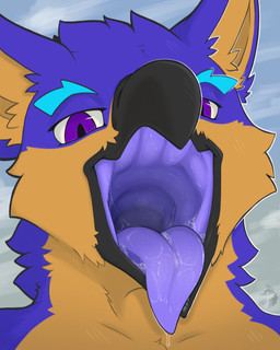 anthro beak beak_fetish bodily_fluids dripping looking_at_viewer mouth_shot neck_floof open_beak open_mouth purple_internal saliva saliva_drip saliva_on_tongue saliva_string solo steam steamy_breath wide_tongue arkailart avian bird absurd_res hi_res