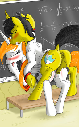 black_hair blush bottomless clothed clothing cutie_mark dock_(anatomy) duo erection eyes_closed feathered_wings feathers female female_penetrated feral genitals hair high_school horn love male male/female male_penetrating male_penetrating_female no_underwear penetration penile penile_penetration penis penis_in_vagina school sex tail uniform vaginal vaginal_penetration vulva wings young navanastra hasbro my_little_pony mythology fan_character equid equine mammal mythological_creature mythological_equine unicorn winged_unicorn 5:8 absurd_res hi_res
