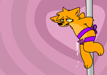 anthro balls bdsm bodily_fluids bondage bound cum cum_drip dripping ejaculation fur genital_fluids genitals hands-free male nude orgasm penis restraints smile solo submissive submissive_male tied_to_pole canguuro canguuro_(character) canid canine canis hybrid kangaroo macropod mammal marsupial hi_res