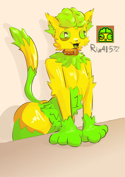 anthro arm_tuft belly_tuft big_butt big_eyes big_hands brown_collar butt cheek_tuft circle_eyebrows collar crotch_tuft ear_tuft elbow_tuft exposed_brain eyebrows facial_tuft fangs fur glistening glistening_eyes green_body green_ears green_eyebrows green_eyes green_fur green_organs green_tongue hands_on_surface inner_ear_fluff lime_eyes lime_fur male markings neck_tuft nude open_mouth pointy_ears pupils ruff shadow simple_background small_waist solo spiked_collar spikes square_head square_pupils standing straight_arm straight_arms striped_markings striped_tail stripes tail tail_markings teeth text tongue tuft white_spikes wide_hips wrist_tuft yellow_body yellow_fur johnporks_leftball geometry_dash robtopgames riot48572 cube_(geometry_dash) 2026 absurd_res digital_media_(artwork) hi_res