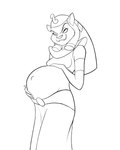 anthro belly big_belly breasts clothed clothing cute_fangs female hair hand_on_belly hand_on_own_belly headdress holding_belly long_hair looking_at_viewer navel outie_navel pregnant pregnant_anthro pregnant_female sand_dune side_view smile smiling_at_viewer smirk solo uraeus convexpert disney disney's_aladdin mirage_(disney) domestic_cat felid feline felis mammal 2021 absurd_res hi_res monochrome