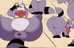 all_fours anthro balls bedroom_eyes big_butt bikini bikini_top black_markings black_nose black_stripes bottomless bottomless_anthro bottomless_male butt clothed clothing eyewear front_view fur genitals glans gloves_(marking) half-closed_eyes heart_symbol humanoid_genitalia humanoid_penis leg_markings male markings mouth_closed narrowed_eyes open_mouth penis presenting presenting_hindquarters purple_body purple_eyes purple_fur purple_glans purple_tongue red_scarf scarf seductive simple_background socks_(marking) solo striped_markings striped_tail stripes sunglasses swimwear tail tail_markings teasing thick_thighs tongue tongue_out two-piece_swimsuit wide_hips yellow_bikini_top entropy_(artist) indigo_park rambley_raccoon mammal procyonid raccoon 2025 english_description sketch_page