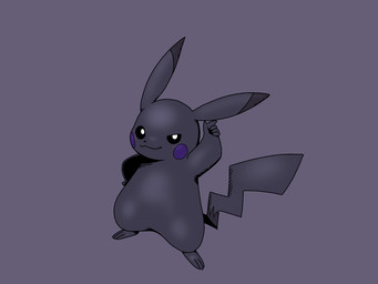 3_toes 5_fingers alternate_color black_body black_fur dark_body dark_fur dipstick_ears ear_markings feet feral fingers fur gesture hand_gesture jagged_tail male monotone_background multicolored_ears pointing pose simple_background smile solo toes bloop284 nintendo pokemon generation_1_pokemon pikachu pokemon_(species) 4:3