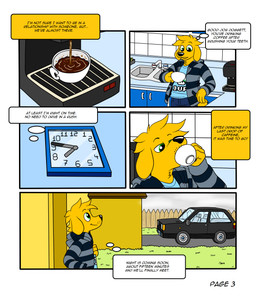analog_clock anthro beverage bottomwear building car clock clothing coffee coffee_cup container cup denim denim_bottomwear denim_clothing drinking_coffee fence furniture grass hoodie house inside jeans kitchen male outside pants plant shirt sink solo text thought_bubble time topwear vehicle wall_clock doggettdouglasmcdog comic english_description english_text hi_res