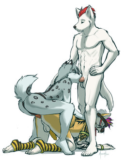 all_fours anal anal_penetration anthro backsack balls clothing dildo doggystyle erection fellatio female female_penetrated female_penetrating female_penetrating_male fluffy fluffy_tail footwear from_behind_position genitals group group_sex hair humanoid_genitalia humanoid_penis leg_warmers legwear male male/female male_penetrated male_penetrating male_penetrating_female muzzle_(object) muzzled nude object_in_ass oral oral_penetration pattern_clothing pattern_legwear pegging penetrating_while_penetrated penetration penile penis red_hair reverse_spitroast sex sex_toy sex_toy_in_ass sex_toy_insertion simple_background socks strapon striped_clothing striped_legwear stripes tail tattoo threesome toeless_footwear toeless_socks toying_partner trio white_background meesh arcana_(arcanasigal) recca canid canine canis dingo domestic_dog husky mammal nordic_sled_dog spitz 2010 digital_media_(artwork)