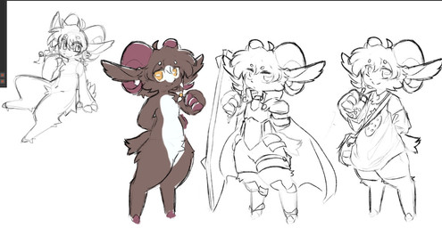 ambiguous_gender anthro armor bag brown_body brown_fur fur horn shield solo yellow_eyes mendobear bovid caprine goat mammal hi_res model_sheet sketch