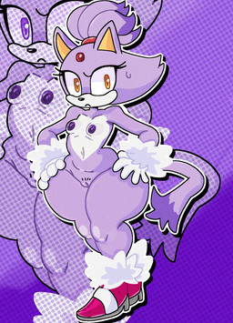 anthro areola black_nose bottom_heavy breasts clothing dipstick_tail eyelashes female footwear forehead_gem front_view gem genitals gloves hands_on_hips handwear looking_at_viewer markings navel nipples nude pink_clothing pink_footwear pink_shoes purple_areola purple_background purple_nipples shoes simple_background small_breasts solo tail tail_markings thick_thighs vulva white_clothing white_gloves white_handwear wide_hips yellow_eyes mschaox6 sega sonic_the_hedgehog_(series) blaze_the_cat domestic_cat felid feline felis mammal hi_res