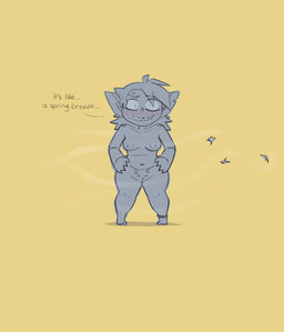 areola blush breasts dialogue female freckles front_view genitals hands_on_hips long_ears looking_at_viewer navel nipples not_furry nude pubes sharp_teeth solo teeth text vulva blueregardtwo lynn_(blueregardtwo) goblin humanoid english_text hi_res