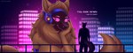 ambiguous_gender anthro big_breasts breasts brown_body brown_fur chest_tuft city city_background duo female fur hand_on_face machine macro neck_tuft pink_face protogen_visor seductive text tuft almond_deer lua_(pacothegint) protogen absurd_res english_text hi_res