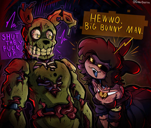 :3 angry arm_tattoo armband bare_shoulders big_breasts big_butt black_body black_clothing black_dress black_hair black_sclera blood bloodshot_eyes blue_tongue bodily_fluids bow_ribbon breasts brown_body brown_skin butt clenched_teeth clothing corpse corset cross-popping_vein cute_fangs dialogue disguise dress duo earless fangs female foam foaming_at_mouth freckled_breasts freckled_face freckled_shoulders freckles glowing glowing_eyes gore grey_body guts hair intestines leaning leaning_forward lines_on_body lingerie machine male metal metallic_body narrowed_eyes nightmare_fuel noseless open_mouth open_smile organs owo profanity purple_text rib_cage ribs scar scars_all_over screen screen_face seam_(sewing) segmented_body sharp_teeth simple_background skinsuit smile smug smug_face smug_grin speech_bubble squint stitch_(sewing) surgical_suture tattoo teeth text thick_thighs tight_clothing tongue topwear torn_clothing unusual_anatomy visible_ribcage white_body wide_hips x_eyes yellow_armband yellow_body yellow_eyes yellow_text diddlydooter1 five_nights_at_freddy's five_nights_at_freddy's_3 glitch_productions murder_drones scottgames cyn_(murder_drones) springtrap_(fnaf) tessa_(murder_drones) william_afton_(fnaf) animatronic eldritch_abomination human humanoid hybrid lagomorph leporid mammal patchwork_creature rabbit robot robot_humanoid undead worker_drone zombie artist_name crossover digital_drawing_(artwork) digital_media_(artwork) hi_res signature