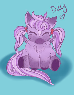 ambiguous_feral ambiguous_gender blue_background closed_smile eyelashes feral freckles front_view fur hair hooves mouth_closed pigtails purple_body purple_fur purple_hair purple_hooves purple_tail purple_wings simple_background smile tail text tied_hair wings young young_ambiguous young_feral lemoncurds fluffy_pony fluffy_pony_(species) mammal 2021 character_name digital_media_(artwork) hi_res