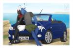 3_toes 4_toes anthro barefoot blue_eyes breasts car clothed clothing day detailed_background digitigrade duo feet female horn male orange_eyes outside smile spines tail toes vehicle minerea mythology peugeot minerea_(pinkdragonlove) videri dragon mythological_creature mythological_scalie scalie 2019