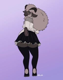 anthro bottomwear butt clothed clothing dancing dark_body dark_fur dark_skin female fur hair horn legwear looking_at_viewer music pleated_skirt shaking_butt simple_background skirt smile solo tail thigh_highs translucent translucent_clothing white_hair bearyboo sound_warning paledrake zuzu_(paledrake) bovid caprine domestic_sheep mammal sheep 2d_animation animated digital_media_(artwork) frame_by_frame short_playtime sound video