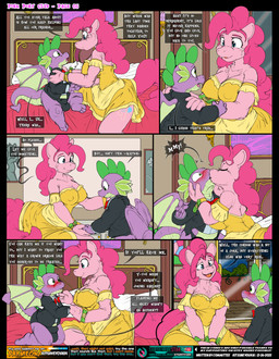 3_toes 4_claws 4_fingers anthro anthro_on_anthro anthrofied areola_outline back_wings balls_outline bed bedroom big_breasts biped black_clothing black_suit black_tie_(suit) blue_eyes blue_sky bodily_fluids breasts bulge claws clothed clothed_anthro clothed_female clothed_male clothing detailed_background detailed_bulge dialogue dress duo eye_contact eyelashes feet female finger_claws fingers fur furniture genital_outline green_eyes green_spikes hair inside interspecies kiss_on_lips kissing larger_female long_hair looking_at_another looking_down male male/female mouth_closed multicolored_body multicolored_tail multicolored_wings night on_bed open_mouth page_number penis_outline pillow pink_body pink_breasts pink_ears pink_fur pink_hair pink_nose pink_tail purple_body purple_claws purple_nose purple_tail purple_wings scales size_difference sky smaller_male snout speech_bubble spikes spikes_(anatomy) subscribestar_logo subscribestar_username suit surprised tail tan_body tan_scales tan_tail tan_wings tears text title toes two_tone_tail two_tone_wings white_clothing white_pillow window wings worried yellow_clothing yellow_dress kitsune_youkai friendship_is_magic hasbro my_little_pony mythology subscribestar pinkie_pie_(mlp) spike_(mlp) dragon equid equine horse mammal mythological_creature mythological_scalie pony scalie 2025 comic dated digital_media_(artwork) english_text hi_res url