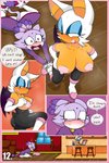 2:3 absurd_res anthro bat big_breasts blaze_the_cat blush bodily_fluids breasts clothed clothing comic desperation domestic_cat duo english_text felid feline felis female female/female fur hi_res mammal nipples purple_body purple_fur rouge_the_bat sega sonic_the_hedgehog_(series) sweat text tinydevilhorns topless