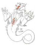 anthro anus clitoral_hood dragonasis female fingering genitals paws piercing prehensile_clitoral_hood pussy sergal simple_background solo spread_legs spreading tail tongue white_background