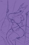 anthro breasts clothing female horn looking_at_viewer solo wide_hips hilloty mythology dragon mythological_creature mythological_scalie scalie hi_res sketch