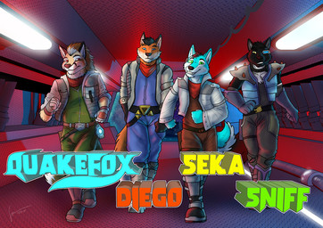 anthro black_body black_fur black_hair black_nose blue_body blue_bottomwear blue_clothing blue_eyes blue_fur blue_jacket blue_pants blue_topwear bottomwear brown_bottomwear brown_clothing brown_hair brown_nose brown_pants clothed clothing fur green_bottomwear green_clothing green_eyes green_pants grey_bottomwear grey_clothing grey_jacket grey_pants grey_topwear grin group hair hand_in_pocket inside jacket looking_at_viewer male male_anthro mouth_closed orange_body orange_fur pants pockets red_eyes short_hair shoulder_pads smile tan_body tan_fur text topwear white_body white_clothing white_fur white_hair white_jacket white_topwear hufnaar canid canine mammal 2015 character_name dated signature