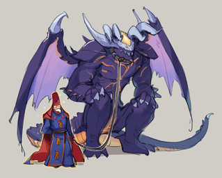 anthro beard biped claws clothed clothing collar digitigrade duo facial_hair horn leash leash_pull leashed_collar male membrane_(anatomy) membranous_wings muscular muscular_anthro muscular_male muscular_thighs pecs sharp_teeth simple_background sitting tail teeth triceps wings kuuwo fire_emblem fire_emblem_sacred_stones mythology nintendo fomortiis gotoh demon dragon human mammal mythological_creature mythological_scalie scalie digital_media_(artwork) hi_res