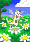 ambiguous_gender cloud daisy_(flower) duo feral flower grass insect_wings paws plant tree wings mimill3 arthropod bee calico_cat domestic_cat felid feline felis hymenopteran insect mammal hi_res