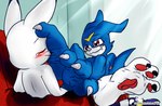 3_toes anthro blush claws duo eyes_closed feet female foot_fetish foot_focus furniture humanoid_feet male male/female pawpads plantigrade red_eyes sofa soles toe_claws toes xptzstudios bandai_namco digimon digimon_(species) gatomon veemon hi_res