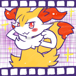 :3 ambiguous_anthro ambiguous_gender anthro biped blush blush_stickers dipstick_tail front_view hands_behind_head looking_at_viewer markings mouth_closed simple_background snout solo sparkles tail tail_markings annyui0611 nintendo pokemon braixen canid generation_6_pokemon mammal pokemon_(species) 1:1 2023 digital_drawing_(artwork) digital_media_(artwork) half-length_portrait hi_res japanese_description portrait translated_description