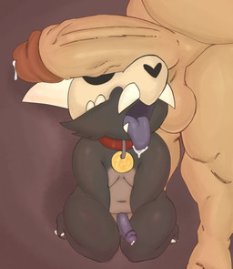 anthro balls bodily_fluids body_worship bone collar cum cum_drip cum_on_tongue dominant dominant_human dominant_male dripping duo genital_fluids genital_worship genitals horn humanoid_genitalia humanoid_penis kneeling male male/male male_human multicolored_body penile penis penis_on_face penis_size_difference penis_worship purple_penis size_difference skull skull_head teeth tongue tongue_out two_tone_body young young_anthro filthyopossum can't_see_the_haters disney the_owl_house king_clawthorne canid demon human mammal titan_(the_owl_house) absurd_res hi_res meme