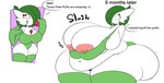 anthro areola belly big_belly big_breasts big_butt blush bra breasts butt clothing dialogue eating eating_food female green_bra green_clothing green_legwear green_stockings green_underwear holding_breast huge_belly huge_breasts huge_butt huge_thighs legwear nipples obese obese_female overweight overweight_female pink_areola pink_nipples poke_puff progression slosh sloshing_breasts solo stockings text thick_thighs tight_clothing underwear weight_gain white_body area_break nintendo pokemon gardevoir generation_3_pokemon pokemon_(species) 2023 english_text flat_colors hi_res