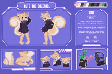 angry anthro anus backpack backsack balls barefoot blush bottomless clenched_teeth clothed clothing constricted_pupils ear_piercing eye_bags facial_piercing feet flaccid foreskin genitals hand_in_pocket inner_ear_fluff jacket keyboard kneeling long_tail looking_at_viewer male navel pawpads penis piercing pockets pupils screen small_pupils solo standing tail teeth text tired topwear tuft young young_male zipper natsuinukashi byte_(bytethesquirrel) mammal rodent sciurid absurd_res digital_media_(artwork) english_text hi_res model_sheet