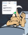 abstract_background annoyed anthro bed bedding blanket disappointed electronics facepalm female furniture glowing phone pillow sexting solo text texting texting_ui str8aura-no-not-that-one kangaroo macropod mammal marsupial 4:5 english_text hi_res