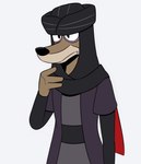 anthro biped black_nose brown_body clothed clothing fangs front_view fully_clothed headgear headwear male religious_clothing religious_headwear simple_background solo teeth turban white_background shinsgarbages disney ducktales ducktales_(2017) faris_djinn arabian_wolf canid canine canis mammal wolf 2020 half-length_portrait hi_res portrait