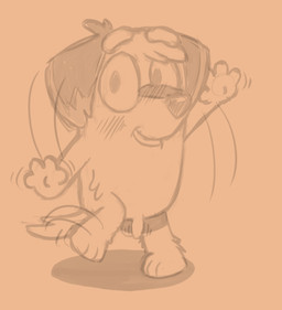 anthro blush dancing flaccid genitals humanoid_genitalia humanoid_penis male motion_lines penis solo young young_anthro young_male comjuke bluey_(series) chucky_(bluey) bird_dog canid canine canis domestic_dog hunting_dog labrador mammal mixed_breed retriever sketch