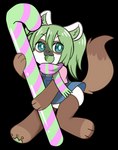 anthro brown_body brown_fur candy candy_cane clothed clothing dessert female food fur green_eyes green_hair hair holding_object holidays scarf solo young young_anthro young_female vio023 christmas dook_(lildooks) domestic_ferret mammal mustelid musteline true_musteline weasel alpha_channel hi_res