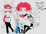 anthro bunny_costume clothed clothing costume dress female legwear san_lapen smile solo text thigh_highs kitsunekotaro nintendo pokemon aleph fan_character braixen cinderace generation_6_pokemon generation_8_pokemon lagomorph leporid mammal pokemon_(species) english_text model_sheet