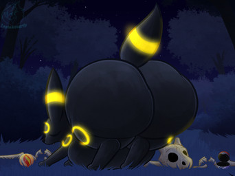 after_vore ambiguous_gender ass_up belly bent_over big_belly big_butt black_body bone burping_up_object butt butt_expansion expansion eyes_closed fangs fatal_vore feral glowing glowing_markings huge_butt hyper hyper_butt markings mega_stone outside overweight overweight_ambiguous pokeball ring_(marking) skull solo teeth vore weight_gain lapizacuario nintendo pokemon eeveelution generation_2_pokemon pokemon_(species) umbreon 2025 digital_drawing_(artwork) digital_media_(artwork) hi_res