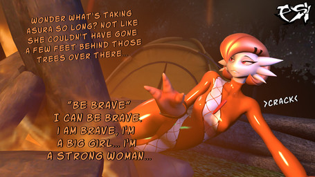 breasts campfire clothing dialogue female forest hair latex latex_clothing multicolored_body night orange_body orange_hair orange_latex plant red_eyes small_breasts solo tent text tree two_tone_body white_body psikokinetic warfaremachine_(modeler) nintendo pokemon aki_(psikokinetic) gardevoir generation_3_pokemon humanoid pokemon_(species) 16:9 2024 3d_(artwork) 4k absurd_res digital_media_(artwork) english_text hi_res source_filmmaker_(artwork) widescreen