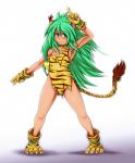 blush clothed clothing female gesture green_eyes green_hair hair hand_gesture long_hair pose smile solo standing v_sign tornking samurai_shodown cham_cham animal_humanoid felid felid_humanoid humanoid mammal mammal_humanoid pantherine pantherine_humanoid tiger_humanoid